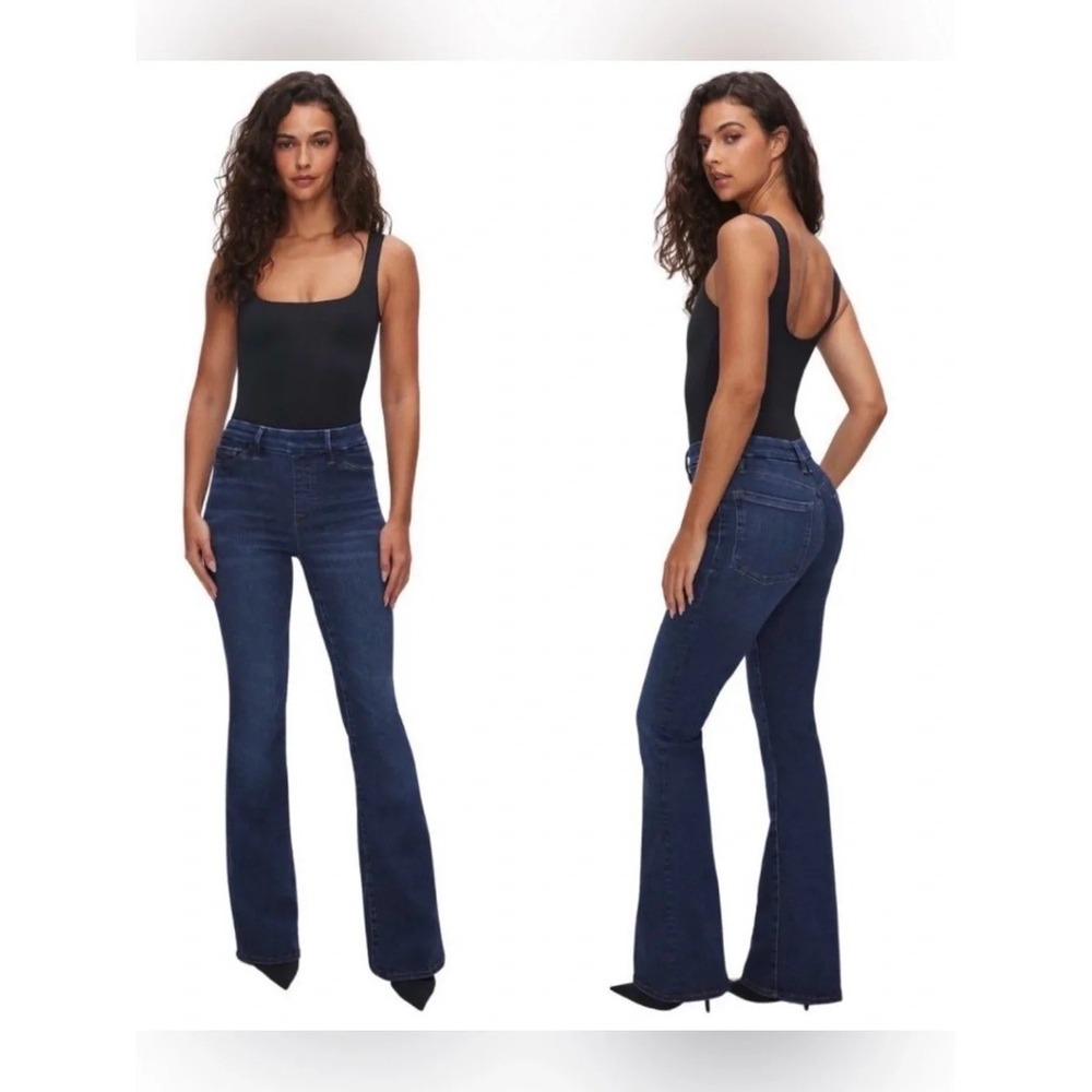 Good American Pull On Flare Jeans Indigo Dark Wash GLF478TE 2XL